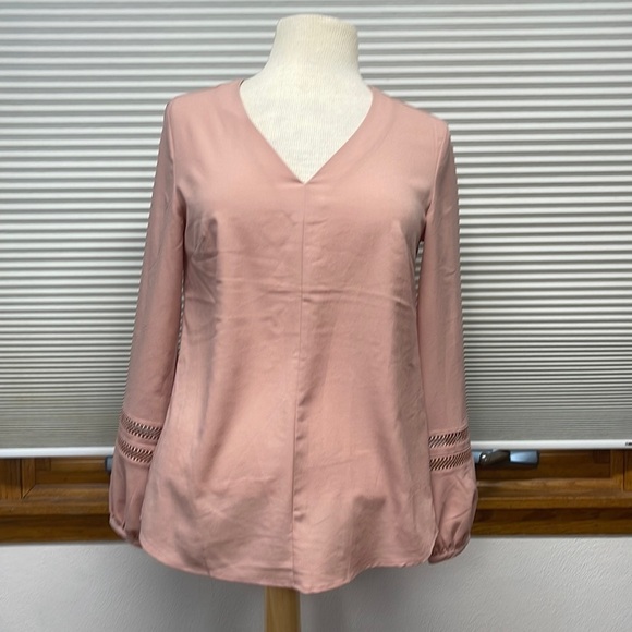 Banana Republic Factory Dusty Rose Long Lantern Sleeve V-Neck Blouse Size XS - Picture 1 of 9